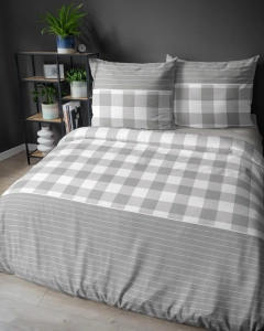 Pościel satyna bawełniana popielata 160x200 krata Home Satin