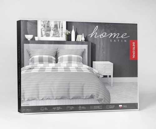 Pościel satyna bawełniana popielata 160x200 krata Home Satin