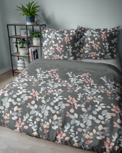 Pościel satyna bawełniana w szarości 160x200 kolorowe liście Home Satin