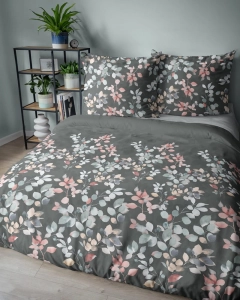 Pościel satyna bawełniana w szarości 220x200 kolorowe liście Home Satin
