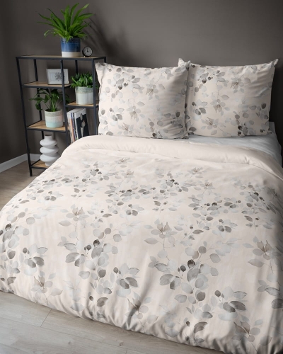 Pościel satyna bawełniana beżowa 220x200 w listki Home Satin