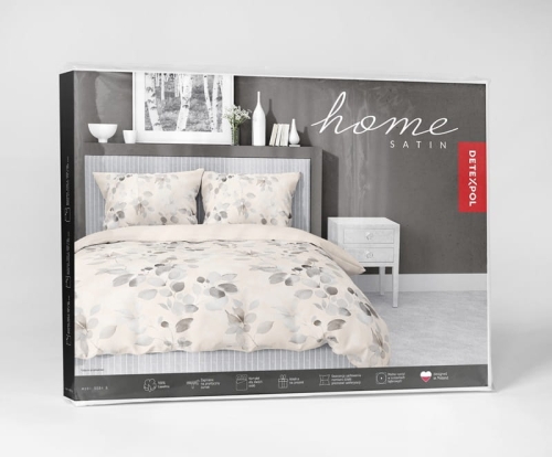Pościel satyna bawełniana beżowa 220x200 w listki Home Satin