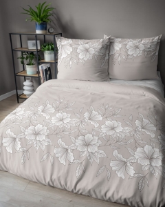 Pościel satyna bawełniana beżowa 160x200 w kwiatowy wzór Home Satin