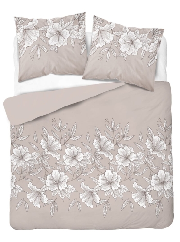 Pościel satyna bawełniana beżowa 220x200 w kwiatowy wzór Home Satin