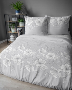 Pościel satyna bawełniana popielata 160x200 w kwiatowy wzór Home Satin