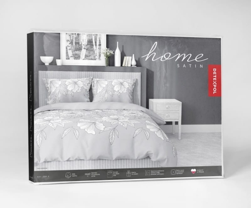 Pościel satyna bawełniana popielata 220x200 w kwiatowy wzór Home Satin