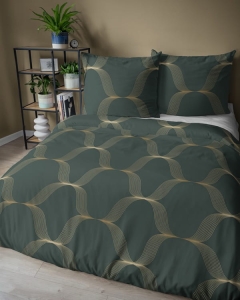 Pościel satyna bawełniana zielona 160x200 w złote fale Home Satin