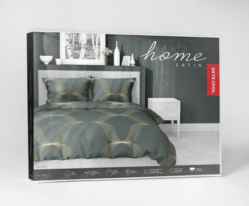 Pościel satyna bawełniana zielona 160x200 w złote fale Home Satin