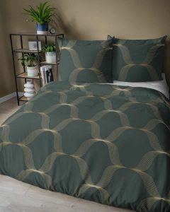 Pościel satyna bawełniana zielona 220x200 w złote fale Home Satin