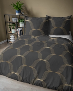 Pościel satyna bawełniana czarna 160x200 w złote fale Home Satin
