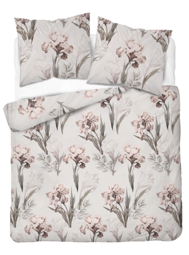 Pościel satyna bawełniana jasno kremowa 160x200 w beżowo różowe irysy Home Satin