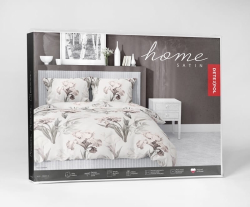 Pościel satyna bawełniana jasno kremowa 160x200 w beżowo różowe irysy Home Satin