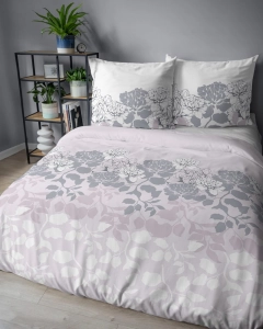 Pościel satyna bawełniana różowo biała 160x200 w kwiaty i liście Home Satin