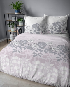 Pościel satyna bawełniana różowo biała 220x200 w kwiaty i liście Home Satin
