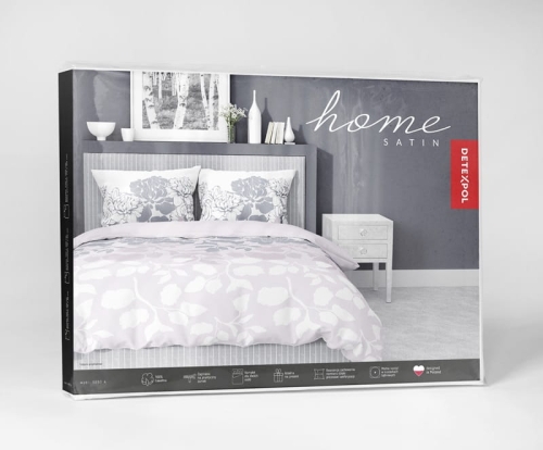 Pościel satyna bawełniana różowo biała 220x200 w kwiaty i liście Home Satin