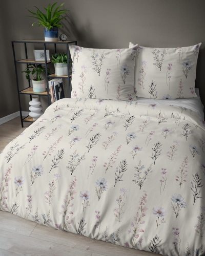 Pościel satyna bawełniana jasno kremowa 160x200 w polne kwiaty Home Satin