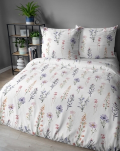 Pościel satyna bawełniana biała 160x200 w polne kwiaty Home Satin