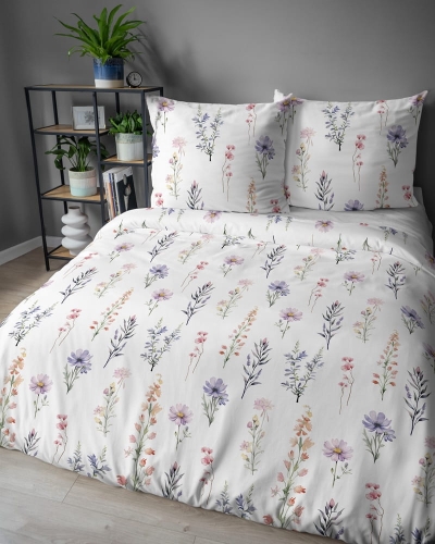 Pościel satyna bawełniana biała 160x200 w polne kwiaty Home Satin