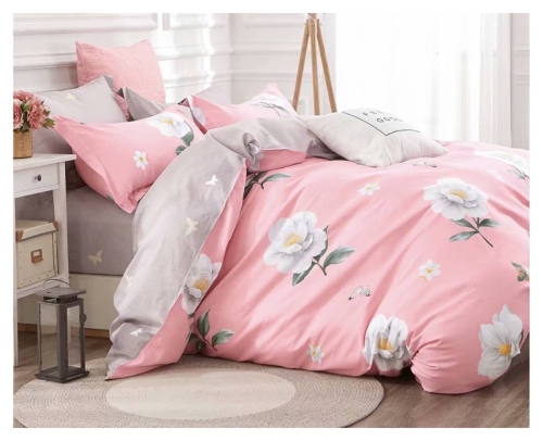 Komplet pościeli dwustronnej różowej 160x200 w duże białe kwiaty