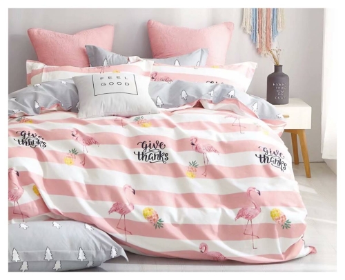 Komplet pościeli dwustronnej biało różowej 160x200 we flamingi i ananasy 