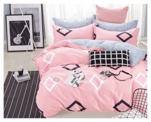 Komplet pościeli dwustronnej różowej 200x200 w czarne i białe romby