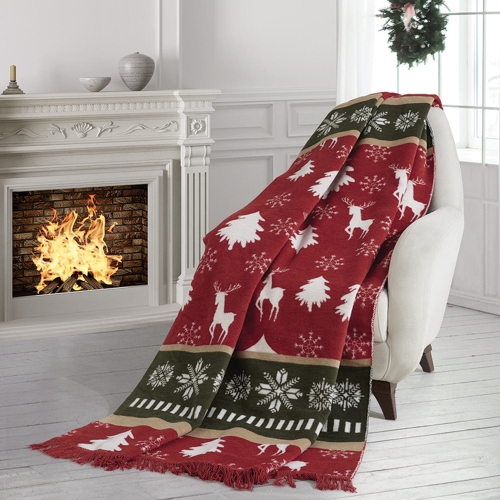 Koc świąteczny 150x200 czerwono zielony Renifery 