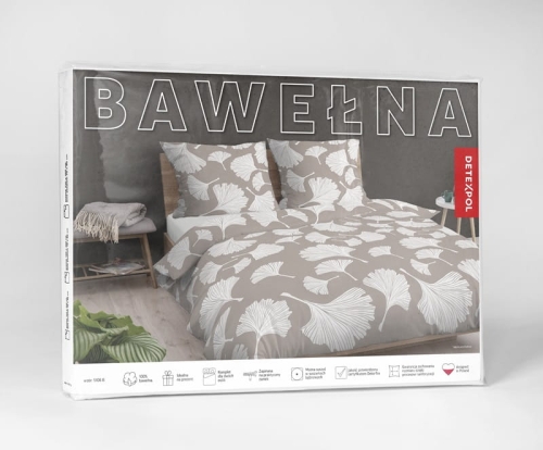 Pościel bawełniana 100% beżowa 160x200 w liście miłorzębu