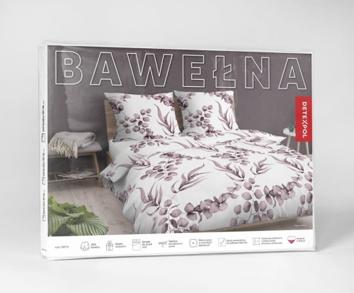 Pościel bawełniana 100% biała 220x200 w liście eukaliptusa w odcieniach różu