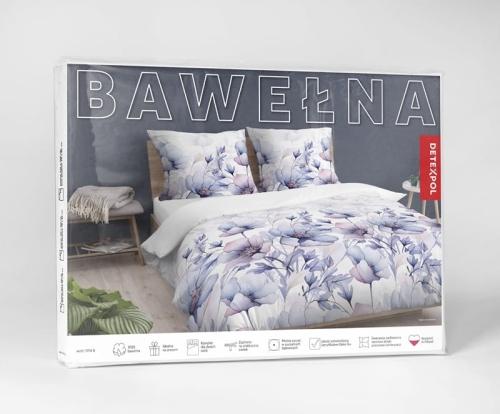 Pościel bawełniana 100% biała 160x200 w akwarelowe kwiaty w odcieniach różu i niebieskiego