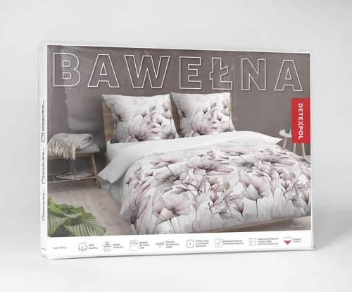 Pościel bawełniana 100% biała 160x200 w akwarelowe kwiaty w pastelowych odcieniach różu i beżu