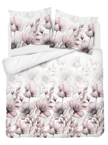 Pościel bawełniana 100% biała 220x200 w akwarelowe kwiaty w pastelowych odcieniach różu i beżu