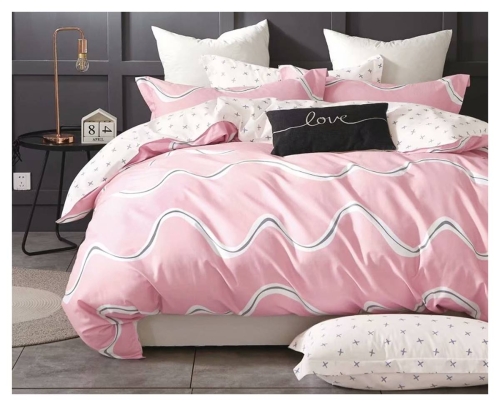 Komplet pościeli dwustronnej różowej 200x220 w popielato białe fale