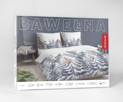 Pościel bawełniana 100% 160x200 w niebieskie paprocie i łubiny