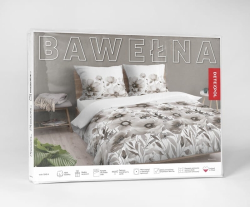 Pościel bawełniana 100% 160x200 w beżowo brązowe kwiaty