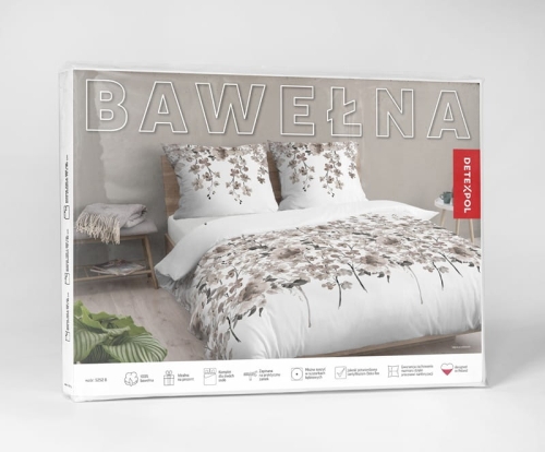 Pościel bawełniana 100% 220x200 w brązowo beżowe polne kwiaty