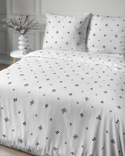 Pościel z satyny bawełnianej białej 180x200 Home Satin minimalistyczny wzór geometryczny