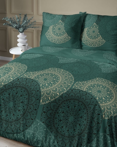Pościel z satyny bawełnianej 160x200 Home Satin zielono złota mandala
