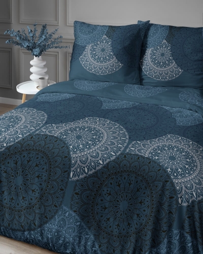 Pościel z satyny bawełnianej 160x200 Home Satin granatowo mandala