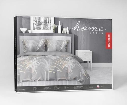 Pościel z satyny bawełnianej szarej 220x200 Home Satin w trawy i liście