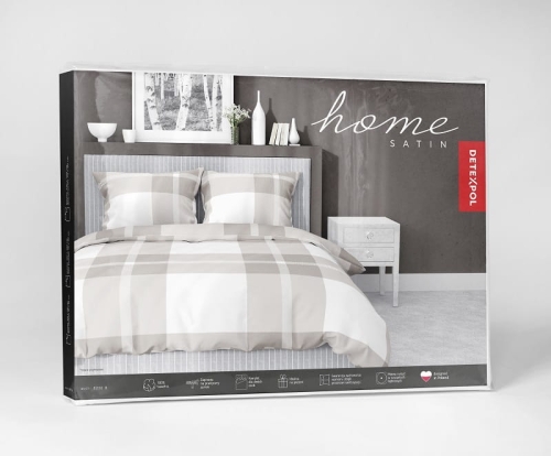 Pościel z satyny bawełnianej beżowo biała 160x200 Home Satin klasyczna krata