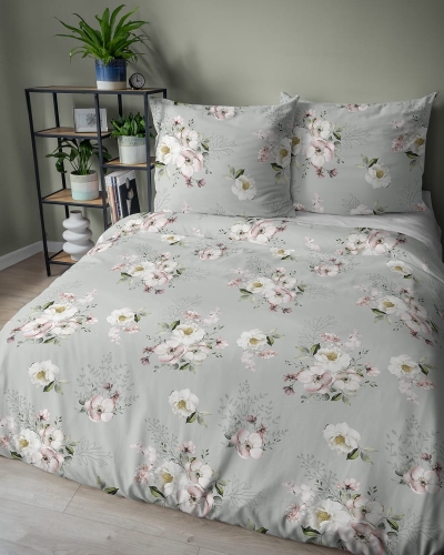 Pościel z satyny bawełnianej miętowej 160x200 Home Satin w magnolie i jaśmin