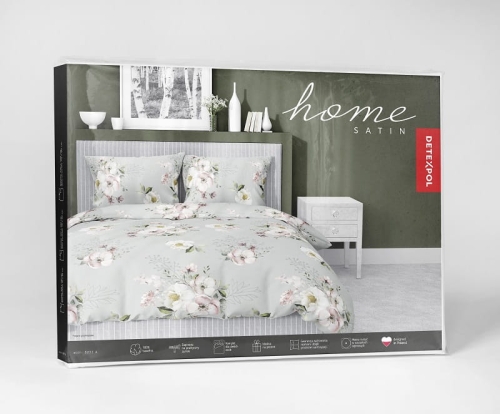 Pościel z satyny bawełnianej miętowej 160x200 Home Satin w magnolie i jaśmin