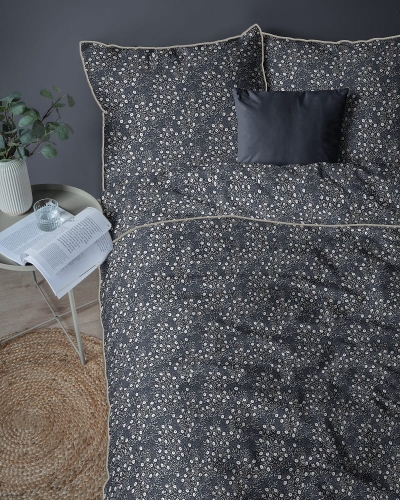 Pościel z perkalu granatowa 220x200 drobne kwiaty Lame Percale 