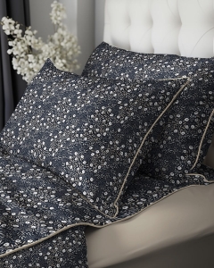 Pościel z perkalu granatowa 220x200 drobne kwiaty Lame Percale 