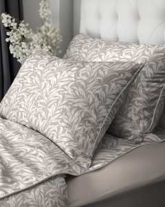 Pościel z perkalu beżowa 220x200 liście Lame Percale