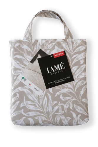 Pościel z perkalu beżowa 220x200 liście Lame Percale