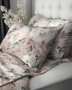 Pościel z perkalu różowa 220x200 piwonie Lame Percale