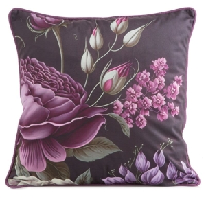 Poszewka dekoracyjna Velvet Z Lamówką 45x45 Fioletowe Kwiaty