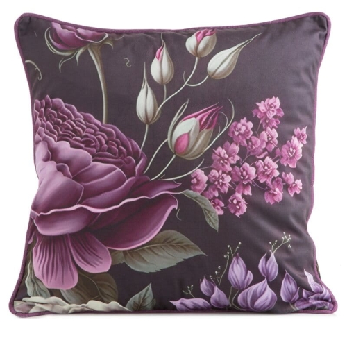 Poszewka dekoracyjna Velvet Z Lamówką 45x45 Fioletowe Kwiaty