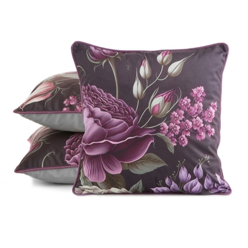 Poszewka dekoracyjna Velvet Z Lamówką 45x45 Fioletowe Kwiaty